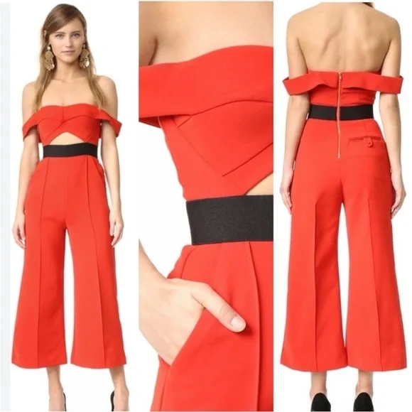 Self-Portrait Off-Shoulder Jumpsuit Red US 6 - Picture 6 of 16